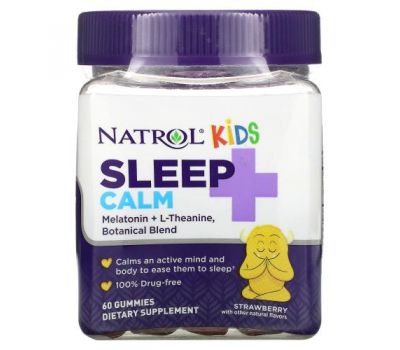 Natrol, Kids, Sleep + Calm, Strawberry, Ages 4 + Up, 60 Gummies