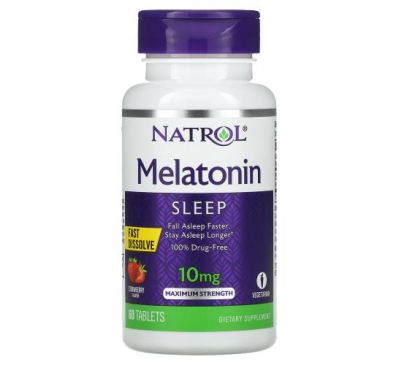 Natrol, Мелатонин, быстрорастворимый, максимальный эффект, клубника, 10 мг, 60 таблеток