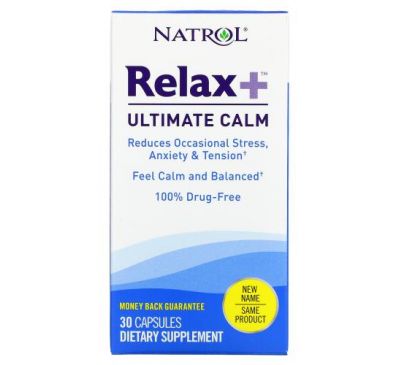 Natrol, Relax +, заспокійливий засіб, 30 капсул