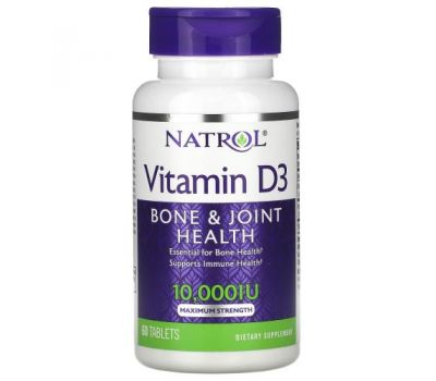 Natrol, Vitamin D3,  Bone & Joint Health, Maximum Strength, 10,000 IU, 60 Tablets