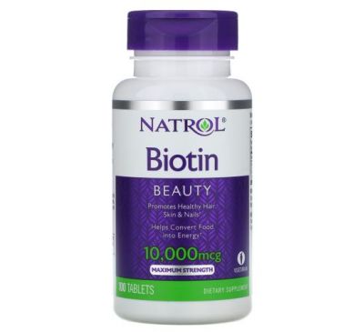 Natrol, біотин, максимальна сила дії, 10 000 мкг, 100 таблеток