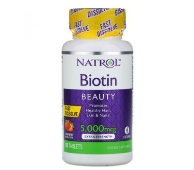Natrol, біотин, зі смаком полуниці, 5000 мкг, 90 таблеток