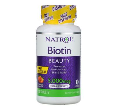 Natrol, біотин, зі смаком полуниці, 5000 мкг, 90 таблеток