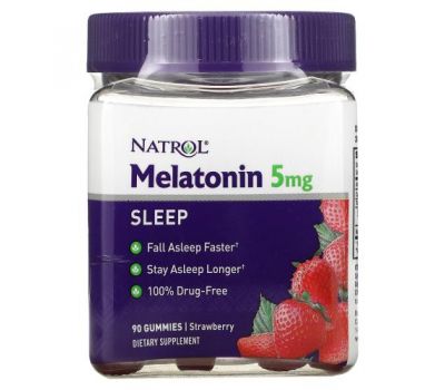 Natrol, мелатонін, для гарного сну, зі смаком полуниці, 5 мг, 90 жувальних цукерок