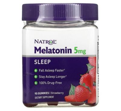 Natrol, мелатонин, для хорошего сна, вкус клубники, 5 мг, 90 жевательных конфет