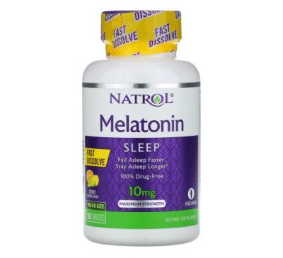 Natrol, мелатонін, максимальна сила, цитрусовий смак, 10 мг, 100 таблеток