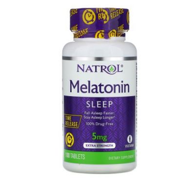 Natrol, мелатонін, повільне вивільнення, підвищена сила дії, 5 мг, 100 таблеток