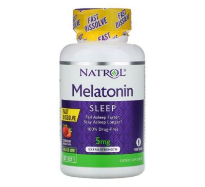 Natrol, Мелатонин, быстрорастворимый, экстра сила, клубника, 5 мг, 150 таблеток