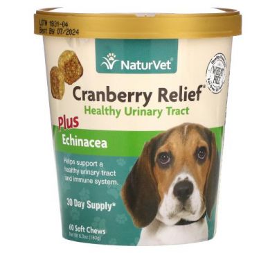 NaturVet, Cranberry Relief Plus, эхинацея, для собак, 60 жевательных таблеток, 180 г (6,3 унции)