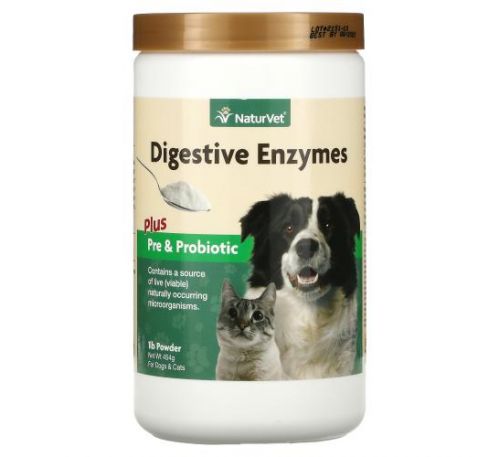 NaturVet, Digestive Enzymes Plus Pre & Probiotic Powder, For Dogs & Cats, 1 lb (454 g)