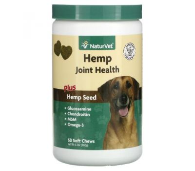 NaturVet, Hemp Joint Health, добавка для здоровья суставов с семенами конопли, 60 мягких жевательных таблеток, 180 г (6,3 унции)