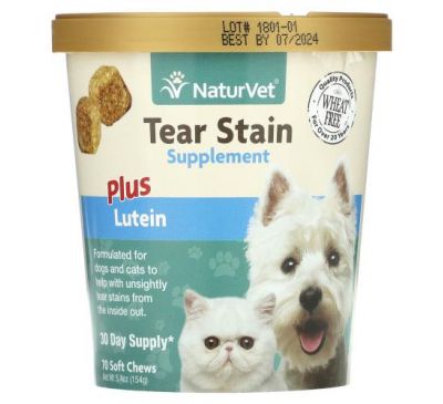 NaturVet, Tear Stain Plus Lutein, For Dogs & Cats, 70 Soft Chews
