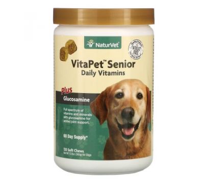 NaturVet, VitaPet Senior, ежедневные витамины и глюкозамин для собак, 120 жевательных таблеток, 360 г (12,6 унции)