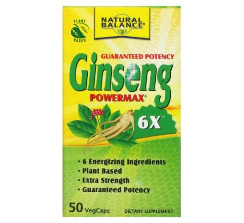 Natural Balance, Ginseng Powermax 6X, 50 Vegetarian Capsules