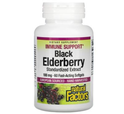 Natural Factors, Black Elderberry, 100 mg, 60 Fast-Acting Softgels