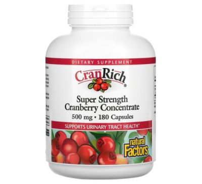 Natural Factors, CranRich, Super Strength, концентрат журавлини, 500 мг, 180 капсул