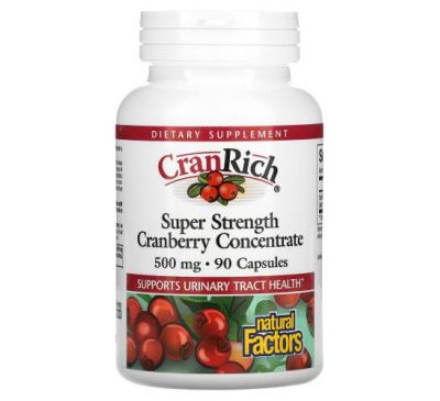 Natural Factors, CranRich, Super Strength, концентрат клюквы, 500 мг, 90 капсул