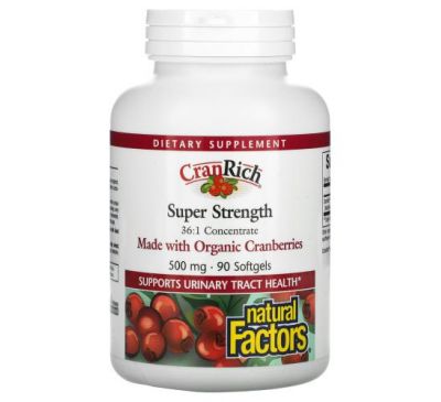 Natural Factors, CranRich, Super Strength, Cranberry Concentrate, 500 mg, 90 Softgels