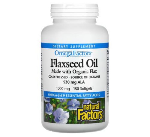 Natural Factors, Flaxseed Oil, 1,000 mg , 180 Softgels