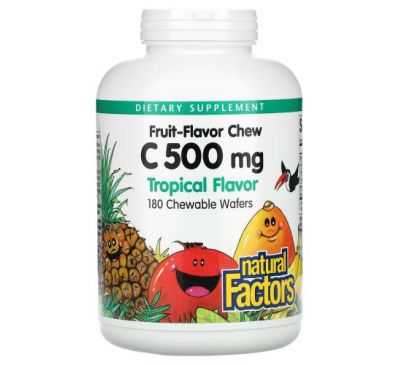 Natural Factors, Fruit-Flavor Chew Vitamin C, Tropical, 500 mg, 180 Chewable Wafers