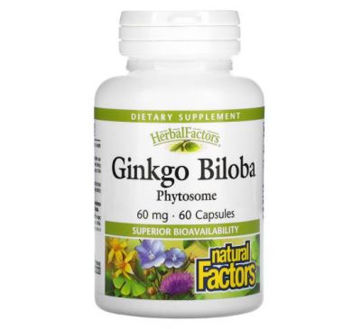 Natural Factors, фитосомы гинкго билоба, 60 мг, 60 капсул