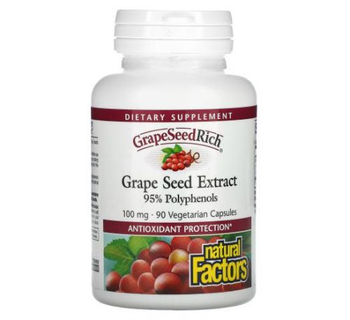 Natural Factors, GrapeSeedRich, Grape Seed Extract, 100 mg, 90 Vegetarian Capsules