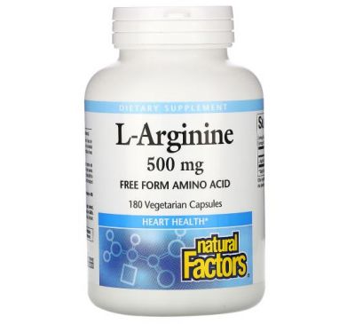 Natural Factors, L-Arginine, 500 mg, 180 Vegetarian Capsules