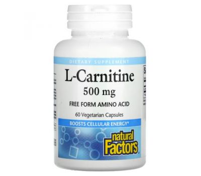 Natural Factors, L-Carnitine, 500 mg, 60 Vegetarian Capsules