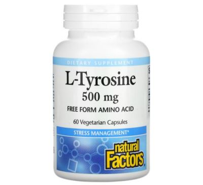 Natural Factors, L-тирозин, 500 мг, 60 вегетарианских капсул