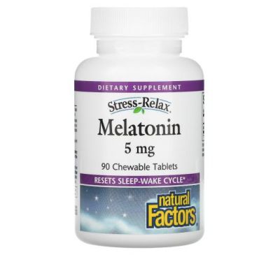 Natural Factors, Stress-Relax, мелатонин, 5 мг, 90 жевательных таблеток