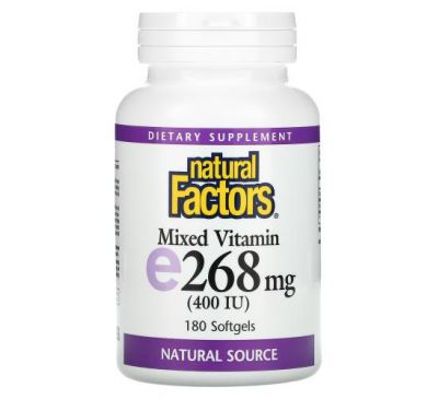 Natural Factors, смесь витаминов E, 268 мг (400 МЕ), 180 капсул