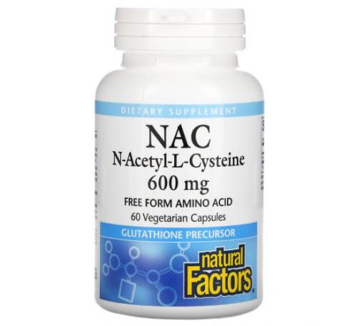 Natural Factors, NAC N-ацетил-L цистеїн, 600 мг, 60 вегетаріанських капсул