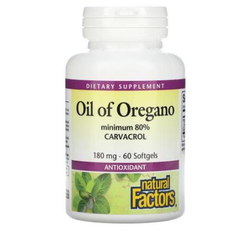 Natural Factors, Oil Of Oregano, 180 mg, 60 Softgels