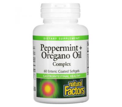 Natural Factors, Peppermint + Oregano Oil Complex, 60 Enteric Coated Softgels