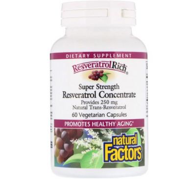 Natural Factors, ResveratrolRich, концентрат ресвератролу підсиленої дії, 60 вегетаріанських капсул