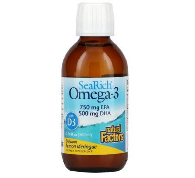 Natural Factors, SeaRich Omega-3 with Vitamin D3, Delicious Lemon Meringue, 6.76 fl oz (200 ml)