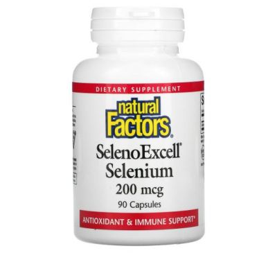 Natural Factors, SelenoExcell, селен, 200 мкг, 90 капсул