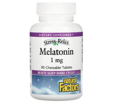 Natural Factors, Stress-Relax, мелатонин, 1 мг, 90 жевательных таблеток