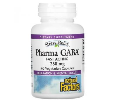 Natural Factors, Stress-Relax, Pharma GABA, 250 mg, 60 Vegetarian Capsules