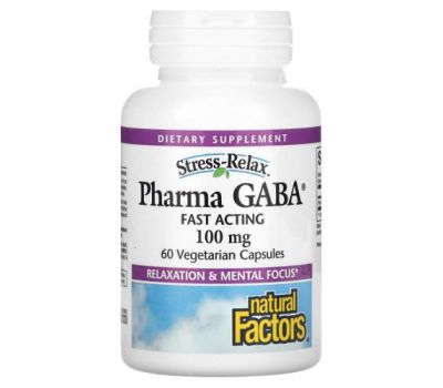 Natural Factors, Stress Relax, Pharma GABA, 100 мг, 60 вегетаріанських капсул