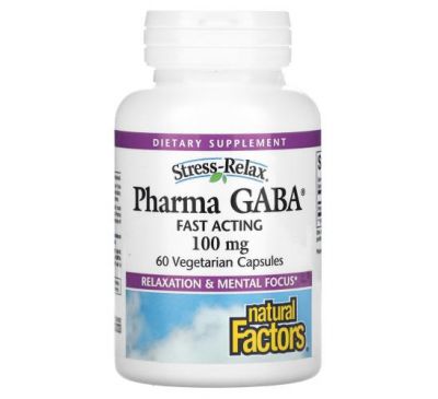 Natural Factors, Stress Relax, Pharma GABA, 100 мг, 60 вегетаріанських капсул