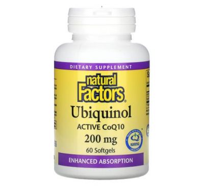 Natural Factors, Убихинол, 200 мг, 60 мягких таблеток
