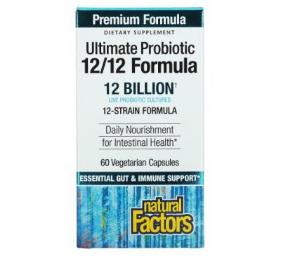 Natural Factors, Лучший пробиотик, формула 12/12, 12 миллиардов, 60 вегетарианских капсул