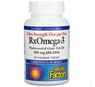 Natural Factors, Ultra Strength One-per-Day RxOmega-3, 900 mg, 60 Enteripure Softgels