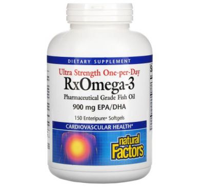 Natural Factors, Ultra Strength RxOmega-3, 900 мг ЕПК/ДГК, 150 капсул Enteripure