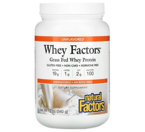 Natural Factors, Whey Factors, Grass Fed Whey Protein, Unflavored, 12 oz (340 g)
