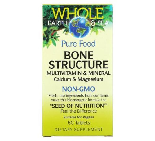 Natural Factors, Whole Earth & Sea, Bone Structure Multivitamin & Mineral, Calcium & Magnesium, 60 Tablets