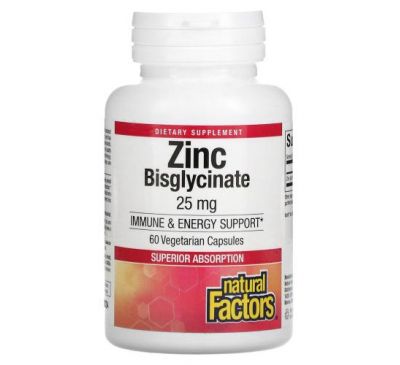 Natural Factors, Zinc Bisglycinate,  25 mg , 60 Vegetarian Capsules