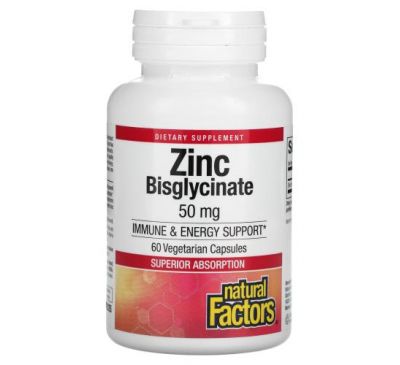 Natural Factors, Zinc Bisglycinate, 50 mg, 60 Vegetarian Capsules