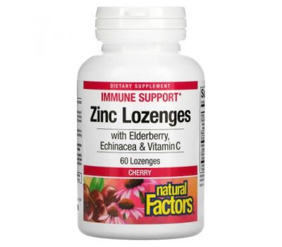Natural Factors, Zinc Lonzenges, With Elderberry, Echinacea & Vitamin C, Cherry, 60 Lozenges